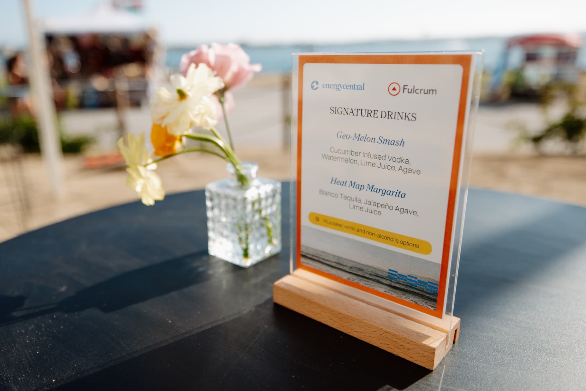 Signature drinks menu at an Energy Central event